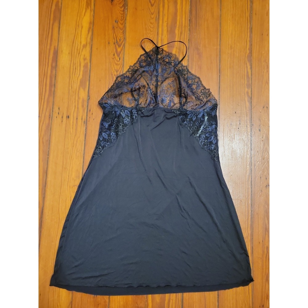 Wacoal Slip Womens L Scene Steeler Black Blue Lace Soft Sexy Adjustable Straps